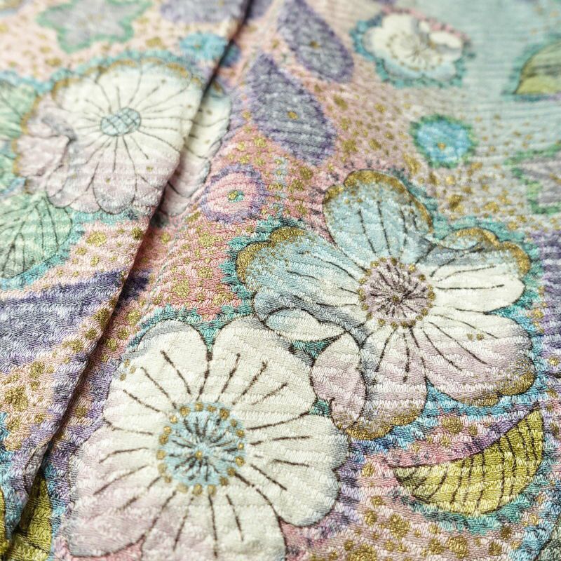 訪問着 良品 辻が花 しつけ糸付き 綸子 正絹 花柄 袷仕立て 身丈164.5cm 裄丈64cm リサイクル着物 着物 箔 共八掛 入学式 卒業式 七五三 お宮参り フォーマル 黄・黄土色_画像8