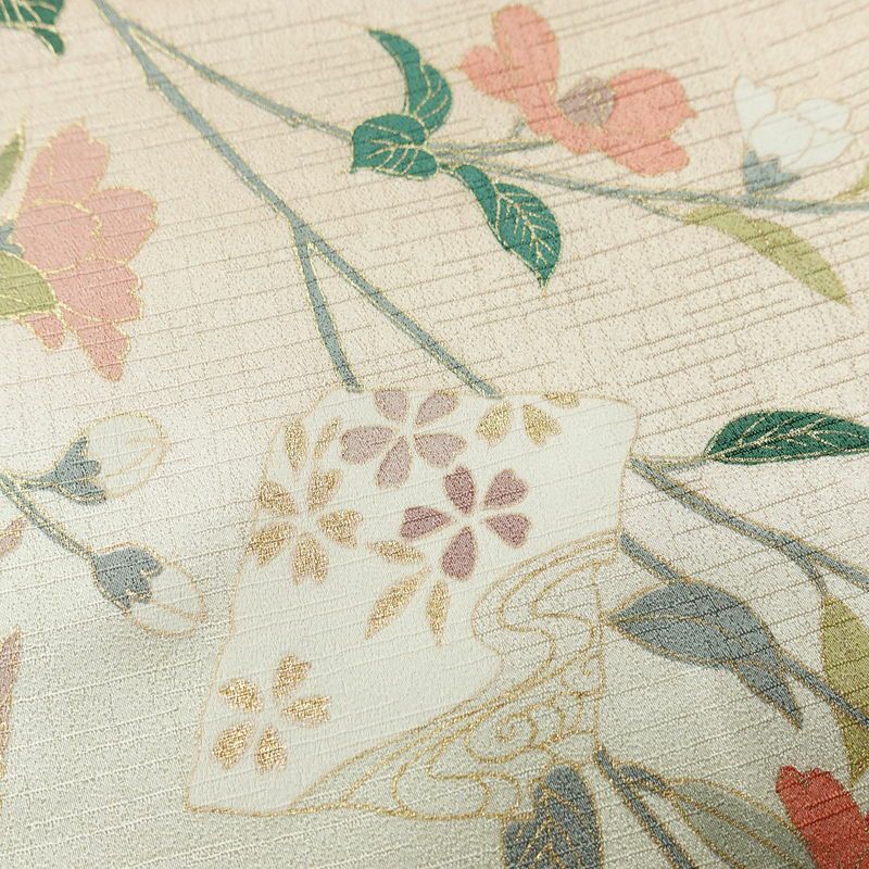 訪問着 良品 しつけ糸付き 正絹 古典柄 袷仕立て 身丈164cm 裄丈66.5cm リサイクル着物 着物 箔 入学式 卒業式 七五三 お宮参り フォーマル 菊 ピンクベージュ ベージュ_画像9