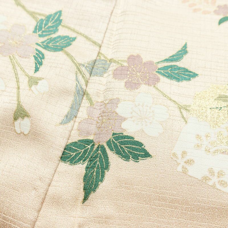 訪問着 良品 しつけ糸付き 正絹 古典柄 袷仕立て 身丈164cm 裄丈66.5cm リサイクル着物 着物 箔 入学式 卒業式 七五三 お宮参り フォーマル 菊 ピンクベージュ ベージュ_画像16