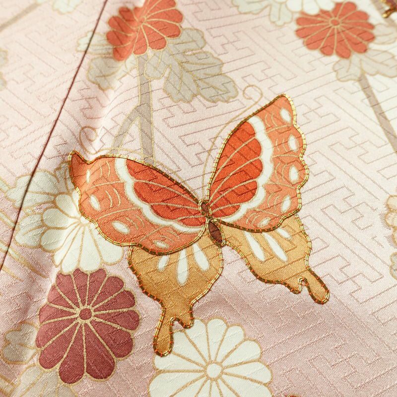 訪問着 落款入り 綸子 伊達衿付き 金駒刺繍 正絹 花柄 袷仕立て 身丈158.5cm 裄丈67cm リサイクル着物 着物 蝶 金彩 入学式 卒業式 七五三 お宮参り フォーマル ピンク_画像7