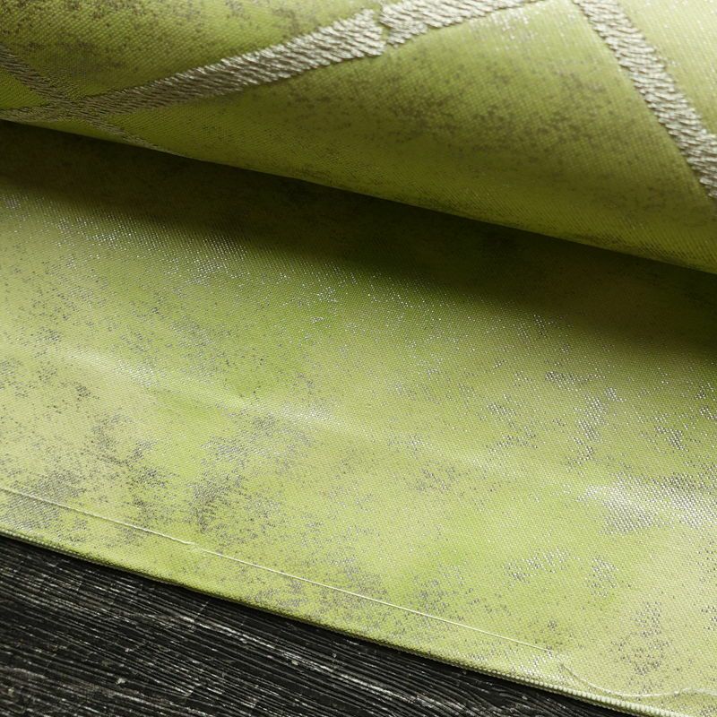 名古屋帯 太鼓柄 良品 しつけ糸付き 正絹 花柄 名古屋仕立て なごや帯 リサイクル帯 帯 箔 シンプル 緑・うぐいす色_画像9