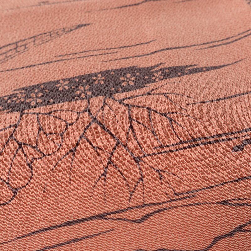 小紋 南部幸雄 落款入り 縮緬 総柄 正絹 風景柄 袷仕立て 身丈164.5cm 裄丈65cm リサイクル着物 着物 モダン 真赭色 ピンク_画像8