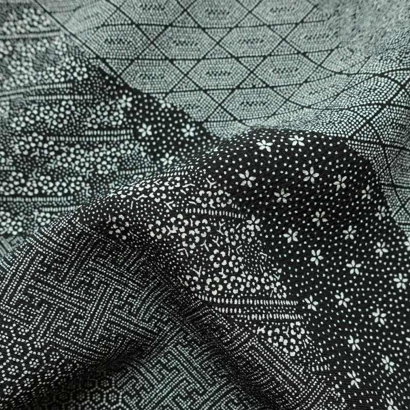 小紋 良品 小紋師 北原寿永 落款入り 縮緬 江戸小紋 総柄 正絹 古典柄 袷仕立て 身丈159.5cm 裄丈64.5cm リサイクル着物 着物 黒_画像21