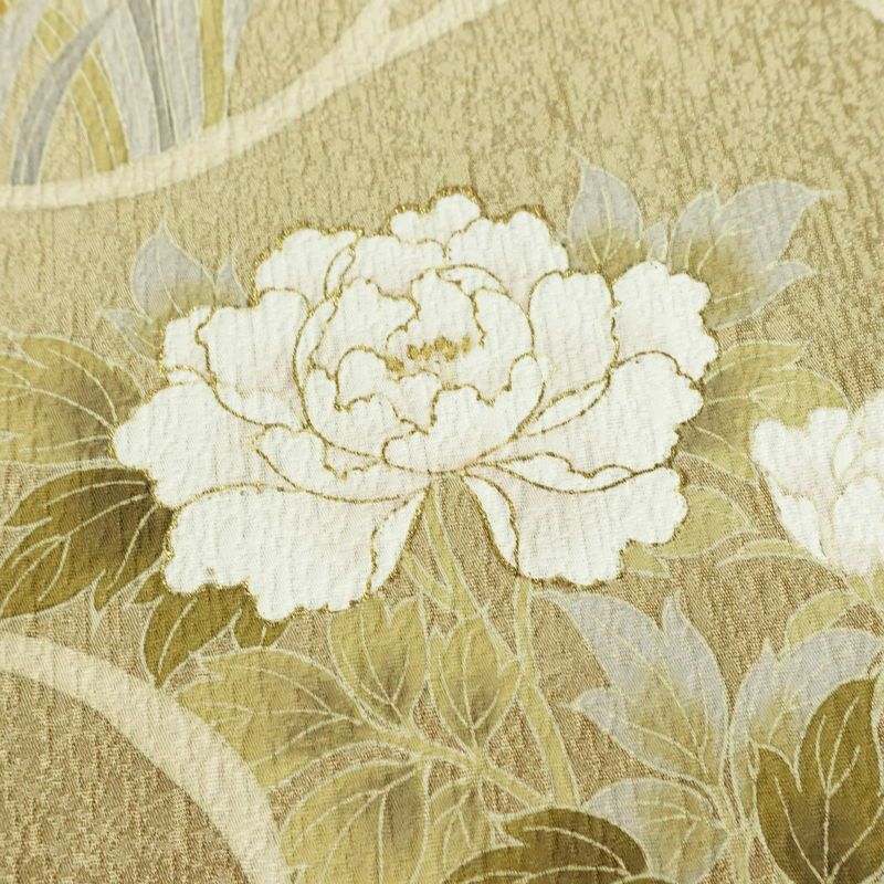付け下げ 美品 正絹 花柄 袷仕立て 身丈160cm 裄丈65cm リサイクル着物 着物 金彩 入学式 卒業式 七五三 お宮参り フォーマル 黄・黄土色_画像10