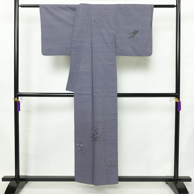訪問着 一つ紋付き 正絹 花柄 袷仕立て 身丈153cm 裄丈63.5cm リサイクル着物 着物 モダン 紬地 紫・藤色_画像2
