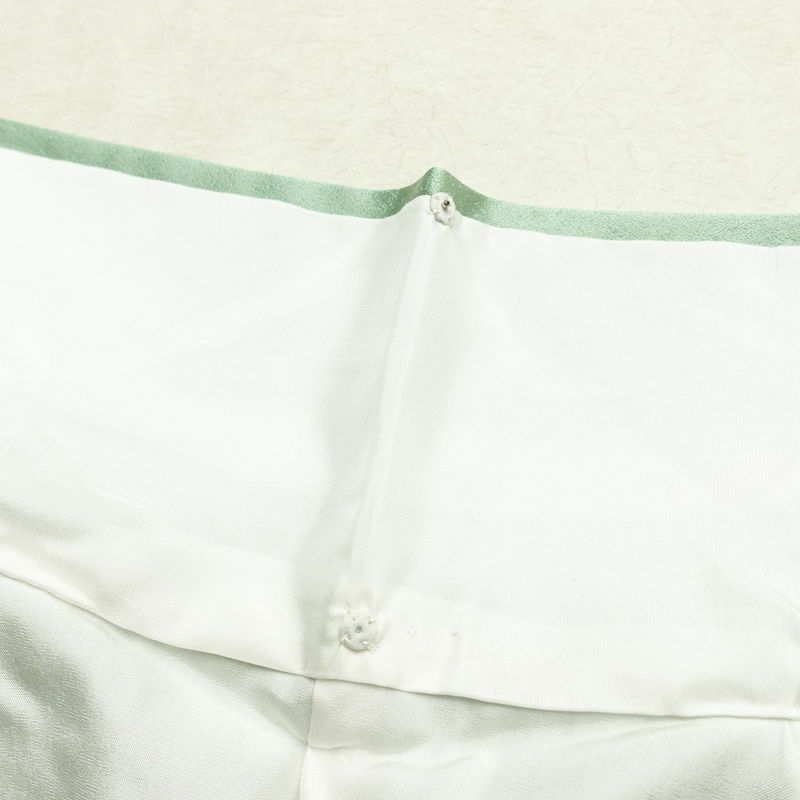 訪問着 良品 しつけ糸付き 正絹 花柄 袷仕立て 身丈161.5cm 裄丈67cm リサイクル着物 着物 箔 金彩 入学式 卒業式 七五三 お宮参り 雪輪 フォーマル 菊 緑・うぐいす色_画像19