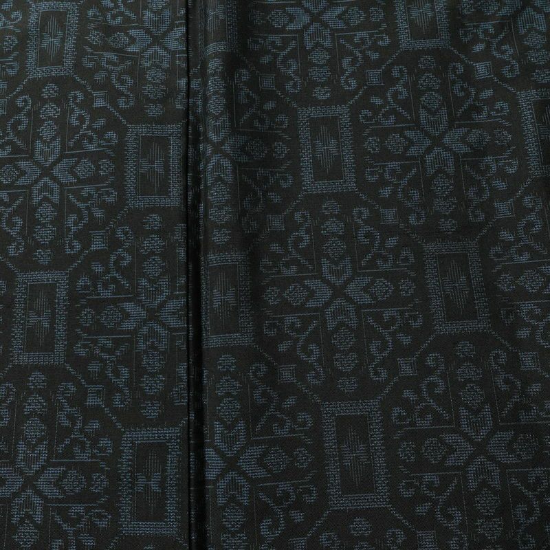 紬 しつけ糸付き 正絹 幾何学柄・抽象柄 袷仕立て 身丈163cm 裄丈64.5cm リサイクル着物 着物 モダン 黒_画像6