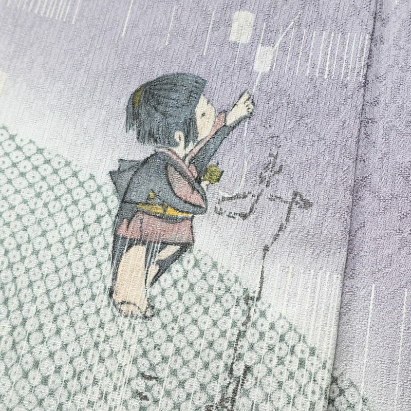 付け下げ 良品 落款入り 正絹 人物・動物柄 袷仕立て 身丈156cm 裄丈67.5cm リサイクル着物 着物 フォーマル 紫・藤色_画像7