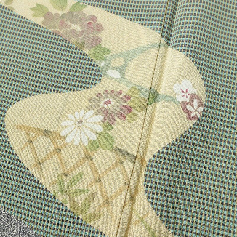 訪問着 良品 金田昇 落款入り しつけ糸付き 正絹 古典柄 袷仕立て 身丈161.5cm 裄丈65cm リサイクル着物 着物 入学式 卒業式 七五三 お宮参り フォーマル 緑・うぐいす色_画像12