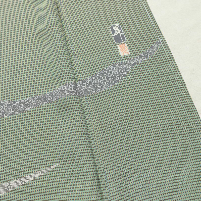 訪問着 良品 金田昇 落款入り しつけ糸付き 正絹 古典柄 袷仕立て 身丈161.5cm 裄丈65cm リサイクル着物 着物 入学式 卒業式 七五三 お宮参り フォーマル 緑・うぐいす色_画像14