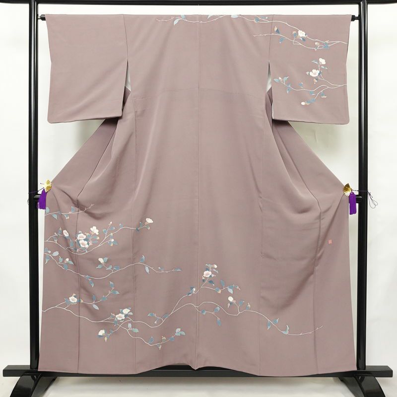 訪問着 落款入り 正絹 花柄 友禅 袷仕立て 身丈156.5cm 裄丈64.5cm リサイクル着物 着物 共八掛 入学式 卒業式 七五三 お宮参り フォーマル 紫・藤色_画像1