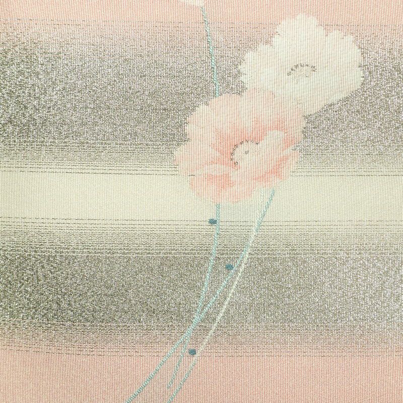 名古屋帯 太鼓柄 正絹 花柄 名古屋仕立て なごや帯 リサイクル帯 帯 シンプル 上品 白_画像2