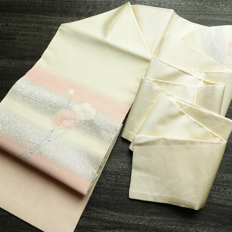 名古屋帯 太鼓柄 正絹 花柄 名古屋仕立て なごや帯 リサイクル帯 帯 シンプル 上品 白_画像18
