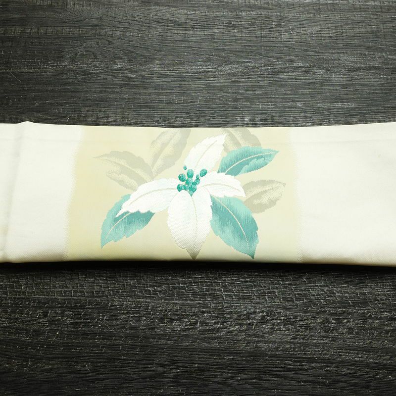 名古屋帯 太鼓柄 正絹 花柄 通し仕立て なごや帯 リサイクル帯 帯 シンプル 白_画像14