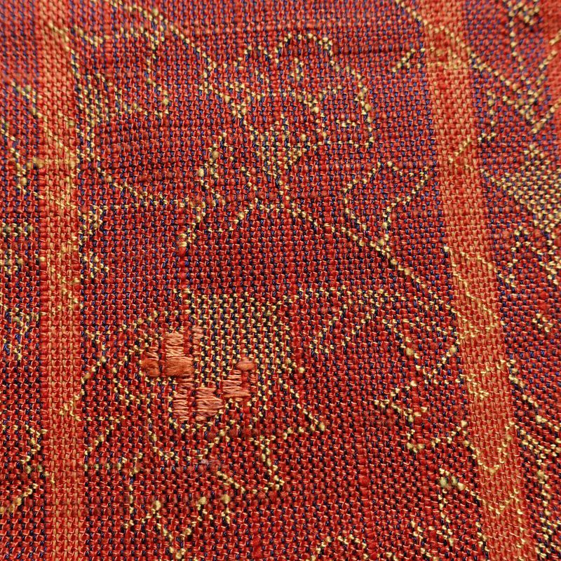 名古屋帯 六通柄 正絹 木の葉・植物柄 名古屋仕立て なごや帯 リサイクル帯 帯 紬地 橙_画像4