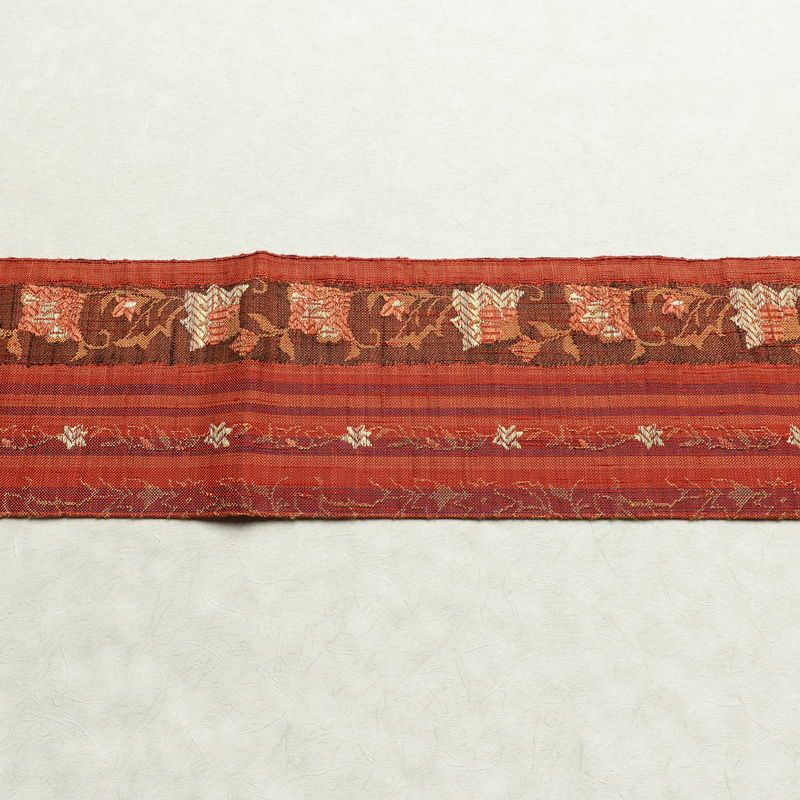 名古屋帯 六通柄 正絹 木の葉・植物柄 名古屋仕立て なごや帯 リサイクル帯 帯 紬地 橙_画像15