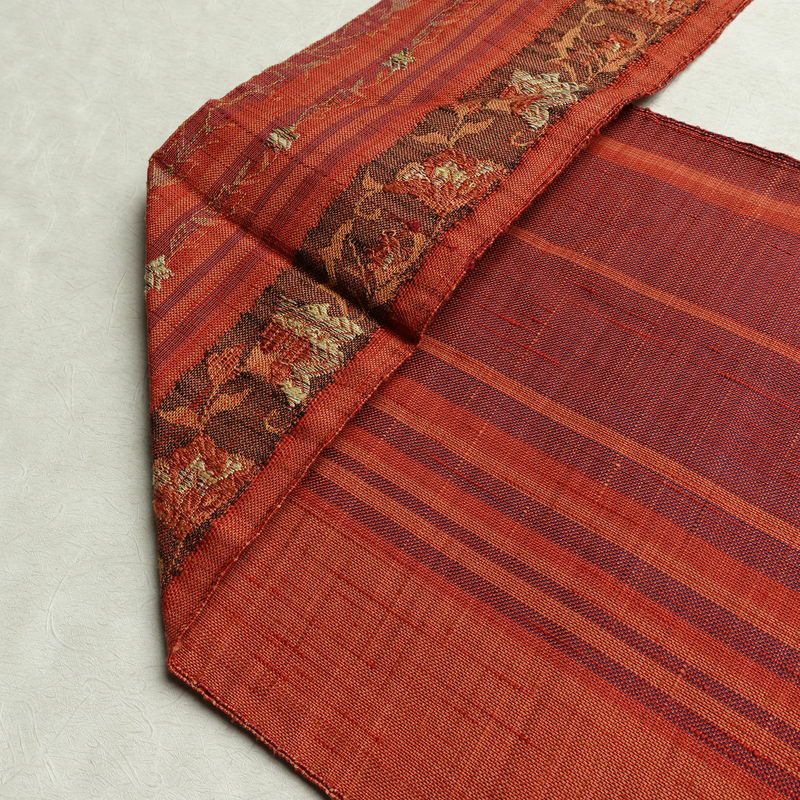 名古屋帯 六通柄 正絹 木の葉・植物柄 名古屋仕立て なごや帯 リサイクル帯 帯 紬地 橙_画像19