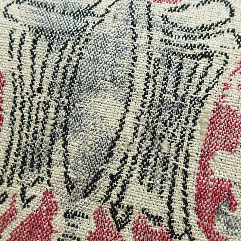 名古屋帯 六通柄 正絹 幾何学柄・抽象柄 松葉仕立て なごや帯 リサイクル帯 帯 紬地 グレー_画像3