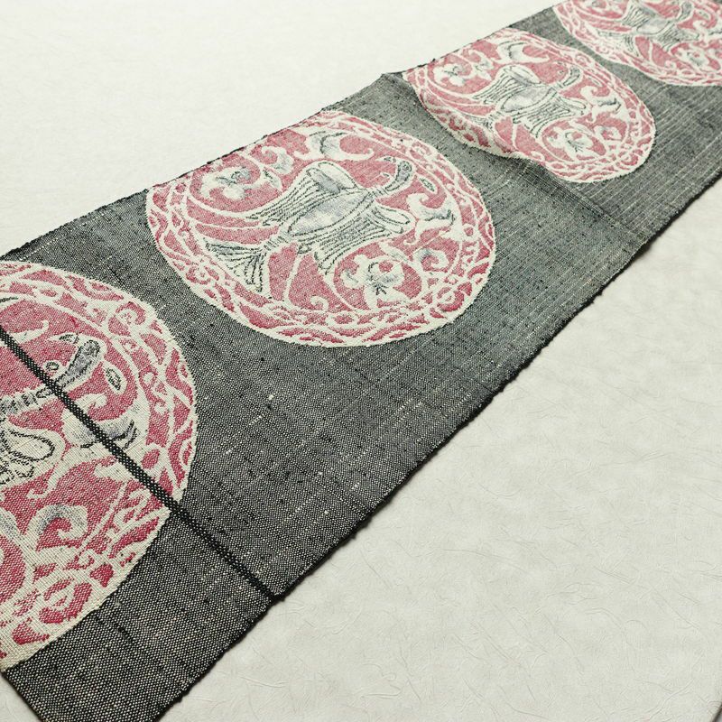 名古屋帯 六通柄 正絹 幾何学柄・抽象柄 松葉仕立て なごや帯 リサイクル帯 帯 紬地 グレー_画像10