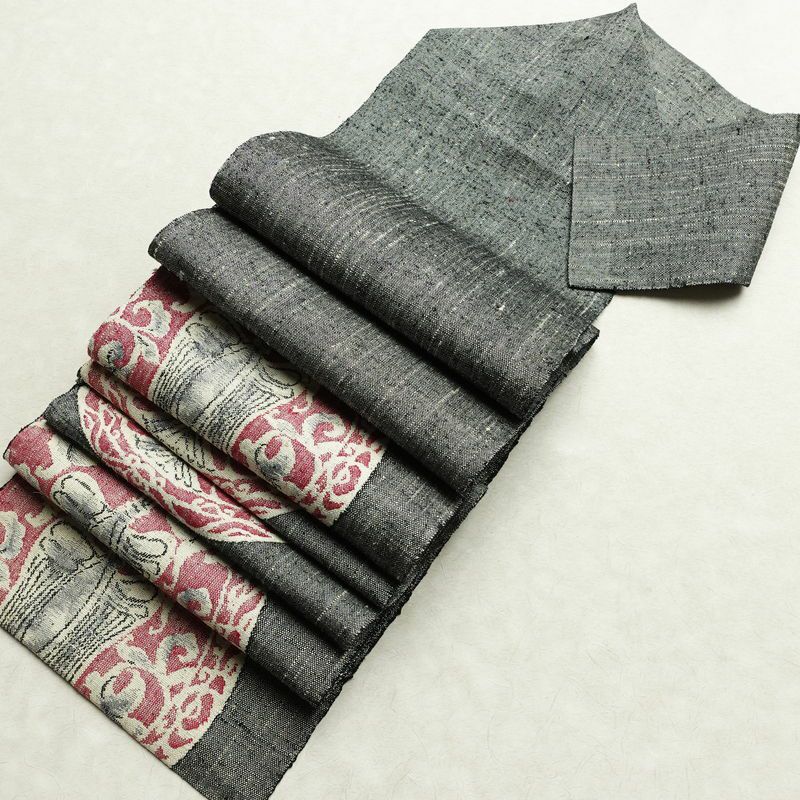 名古屋帯 六通柄 正絹 幾何学柄・抽象柄 松葉仕立て なごや帯 リサイクル帯 帯 紬地 グレー_画像19