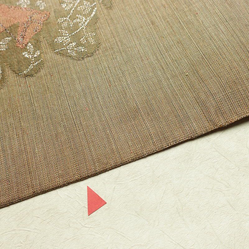 名古屋帯 太鼓柄 正絹 人物・動物柄 名古屋仕立て なごや帯 リサイクル帯 帯 モダン 茶_画像13