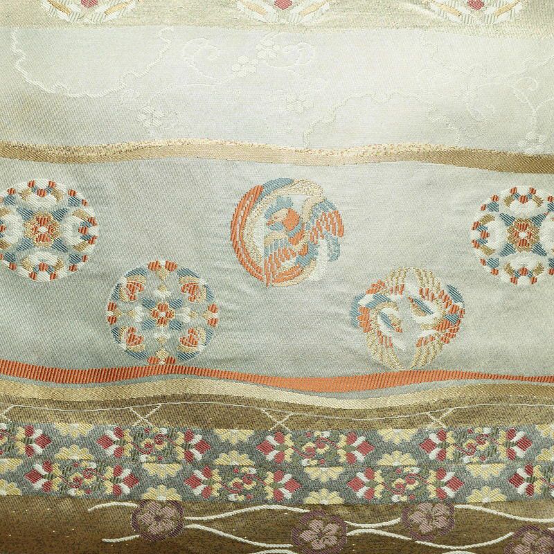 名古屋帯 太鼓柄 美品 正絹 古典柄 名古屋仕立て なごや帯 リサイクル帯 帯 箔 グレー_画像2