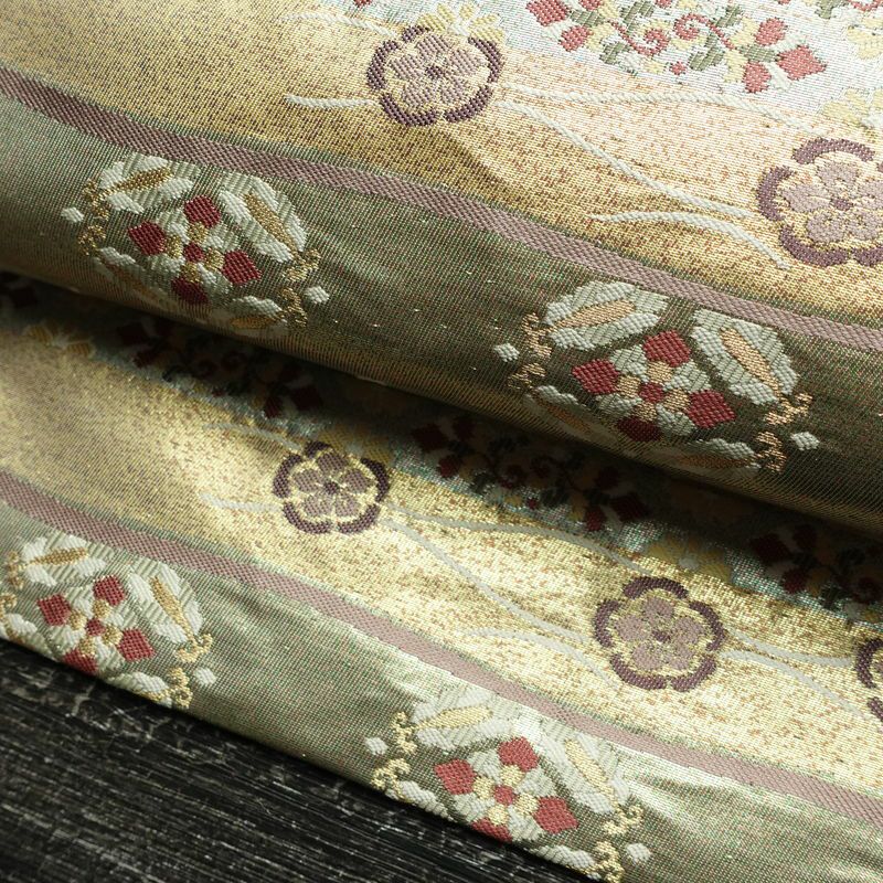 名古屋帯 太鼓柄 美品 正絹 古典柄 名古屋仕立て なごや帯 リサイクル帯 帯 箔 グレー_画像8