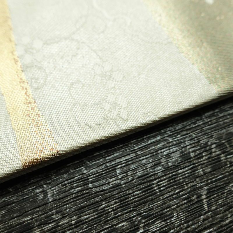 名古屋帯 太鼓柄 美品 正絹 古典柄 名古屋仕立て なごや帯 リサイクル帯 帯 箔 グレー_画像13