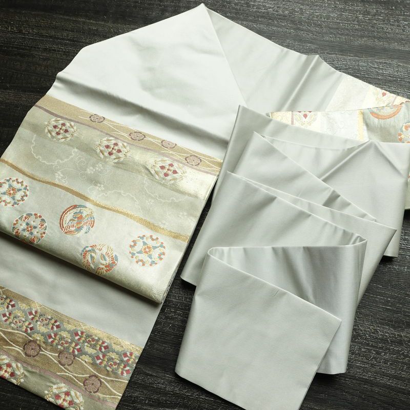 名古屋帯 太鼓柄 美品 正絹 古典柄 名古屋仕立て なごや帯 リサイクル帯 帯 箔 グレー_画像17