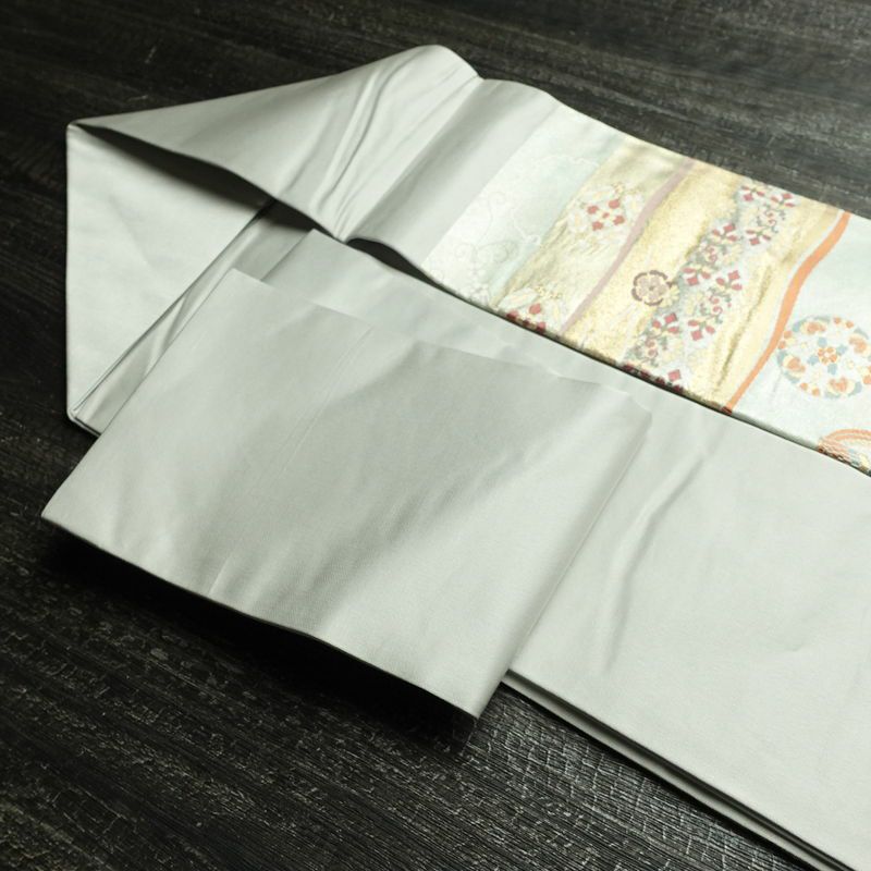 名古屋帯 太鼓柄 美品 正絹 古典柄 名古屋仕立て なごや帯 リサイクル帯 帯 箔 グレー_画像21