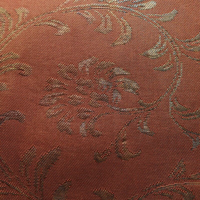 名古屋帯 六通柄 美品 正絹 木の葉・植物柄 名古屋仕立て なごや帯 リサイクル帯 帯 箔 茶_画像4