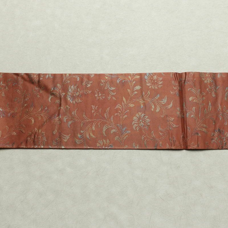 名古屋帯 六通柄 美品 正絹 木の葉・植物柄 名古屋仕立て なごや帯 リサイクル帯 帯 箔 茶_画像13