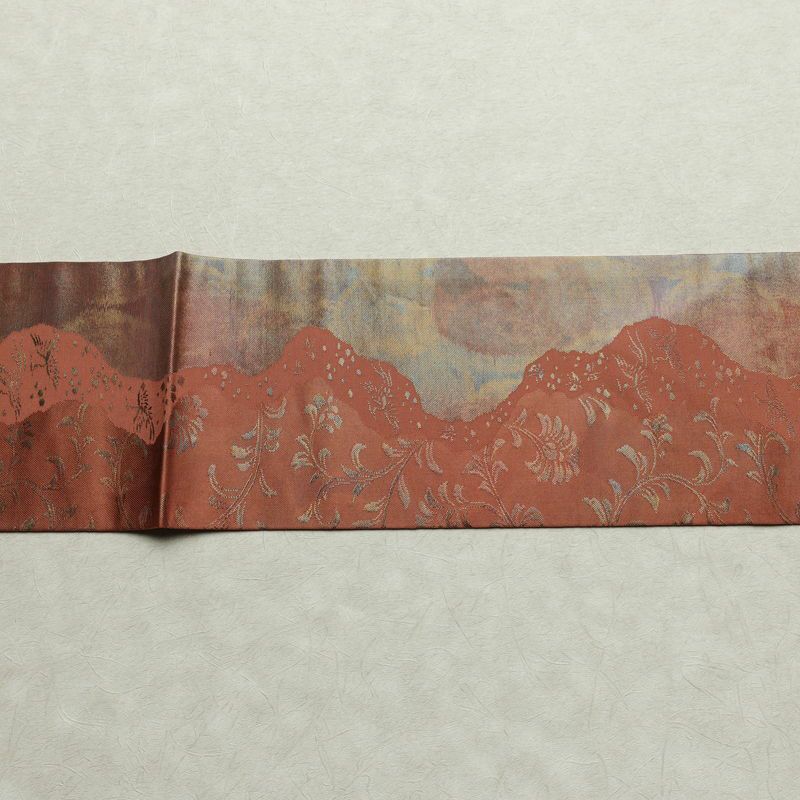 名古屋帯 六通柄 美品 正絹 木の葉・植物柄 名古屋仕立て なごや帯 リサイクル帯 帯 箔 茶_画像14