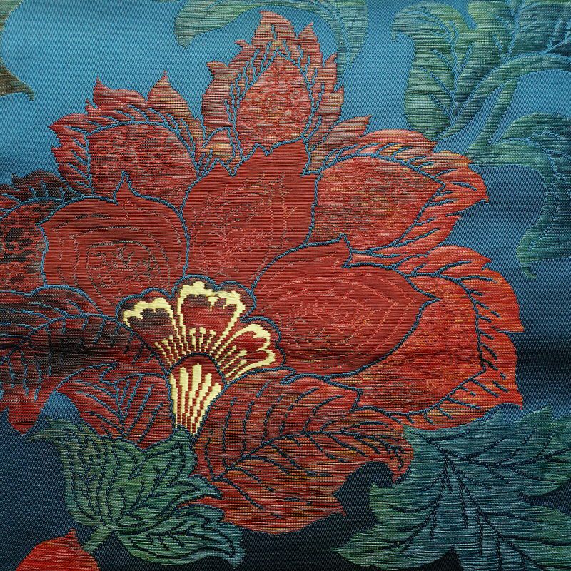 名古屋帯 六通柄 良品 正絹 花柄 名古屋仕立て なごや帯 リサイクル帯 帯 青・紺_画像2