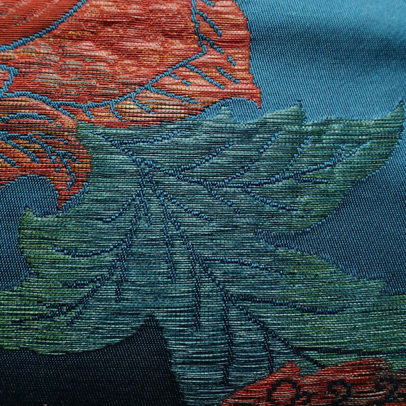 名古屋帯 六通柄 良品 正絹 花柄 名古屋仕立て なごや帯 リサイクル帯 帯 青・紺_画像4