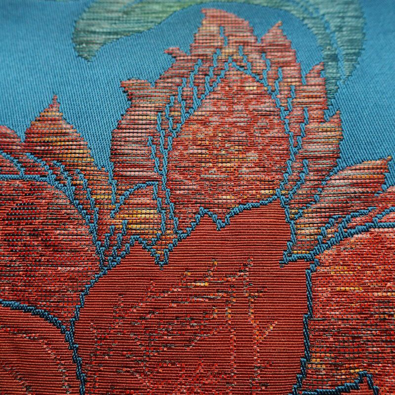 名古屋帯 六通柄 良品 正絹 花柄 名古屋仕立て なごや帯 リサイクル帯 帯 青・紺_画像6