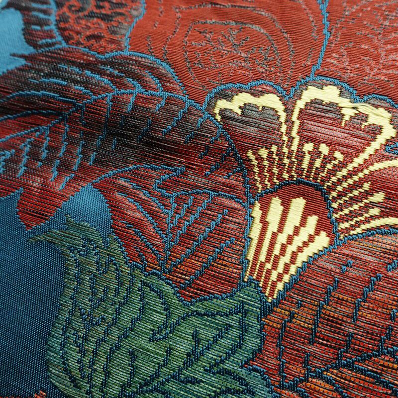 名古屋帯 六通柄 良品 正絹 花柄 名古屋仕立て なごや帯 リサイクル帯 帯 青・紺_画像8