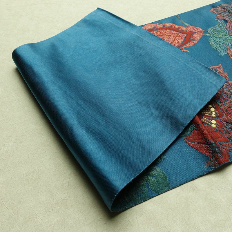 名古屋帯 六通柄 良品 正絹 花柄 名古屋仕立て なごや帯 リサイクル帯 帯 青・紺_画像11
