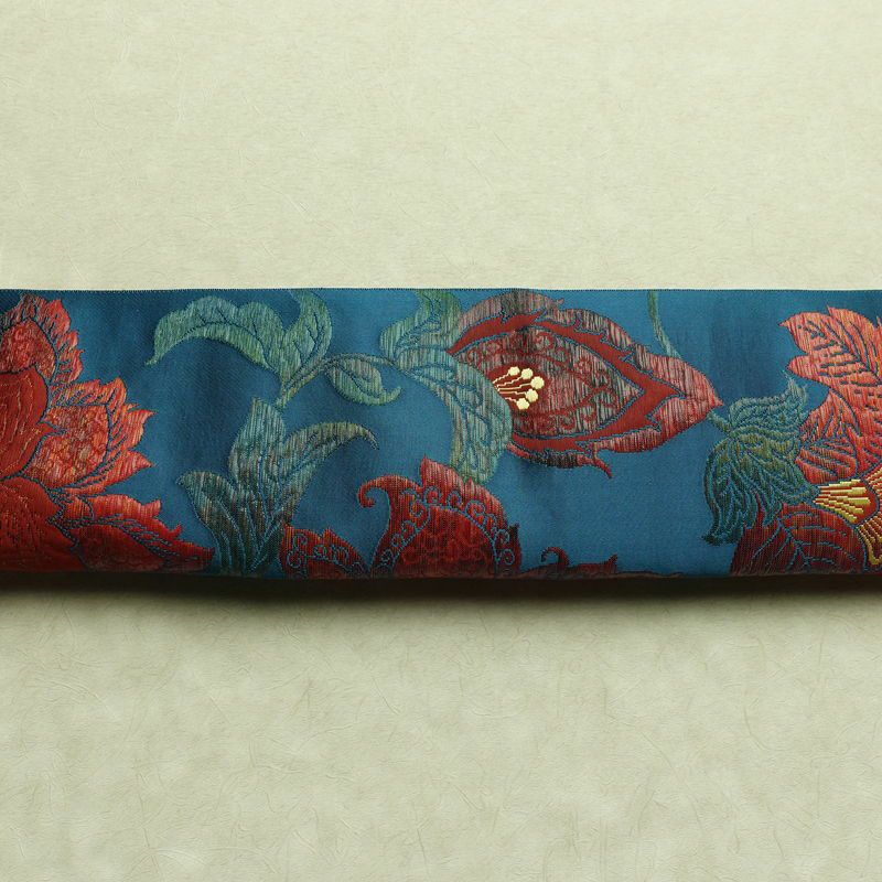 名古屋帯 六通柄 良品 正絹 花柄 名古屋仕立て なごや帯 リサイクル帯 帯 青・紺_画像15