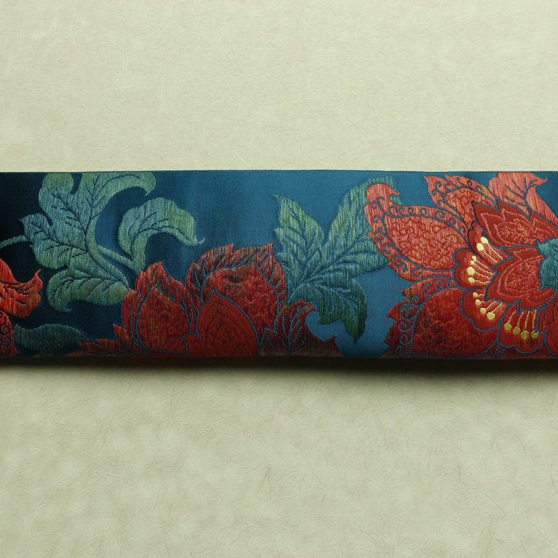 名古屋帯 六通柄 良品 正絹 花柄 名古屋仕立て なごや帯 リサイクル帯 帯 青・紺_画像16