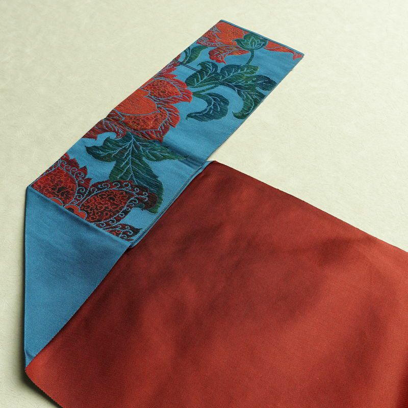 名古屋帯 六通柄 良品 正絹 花柄 名古屋仕立て なごや帯 リサイクル帯 帯 青・紺_画像18
