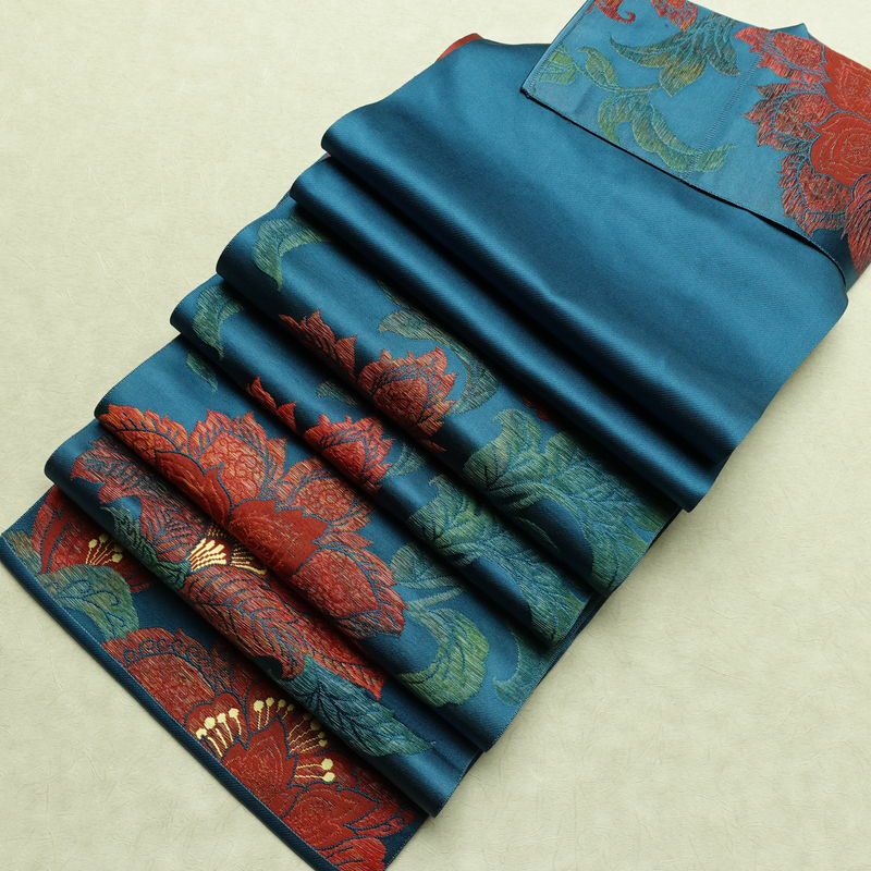 名古屋帯 六通柄 良品 正絹 花柄 名古屋仕立て なごや帯 リサイクル帯 帯 青・紺_画像20