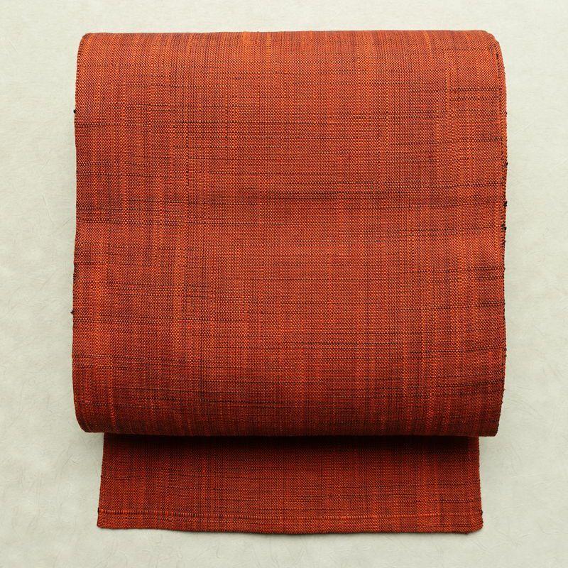 名古屋帯 全通柄 美品 正絹 無地 松葉仕立て なごや帯 リサイクル帯 帯 紬地 橙_画像1