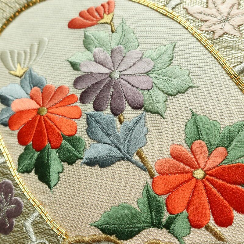 名古屋帯 太鼓柄 美品 金駒刺繍 正絹 古典柄 名古屋仕立て なごや帯 リサイクル帯 帯 刺繍 金彩 金・銀_画像5