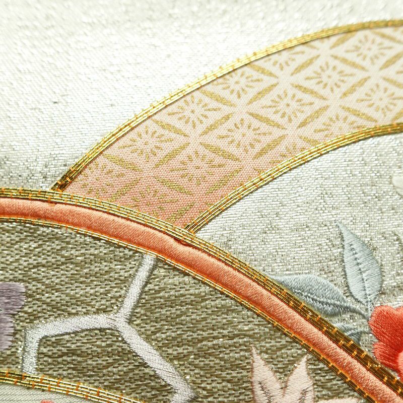 名古屋帯 太鼓柄 美品 金駒刺繍 正絹 古典柄 名古屋仕立て なごや帯 リサイクル帯 帯 刺繍 金彩 金・銀_画像6