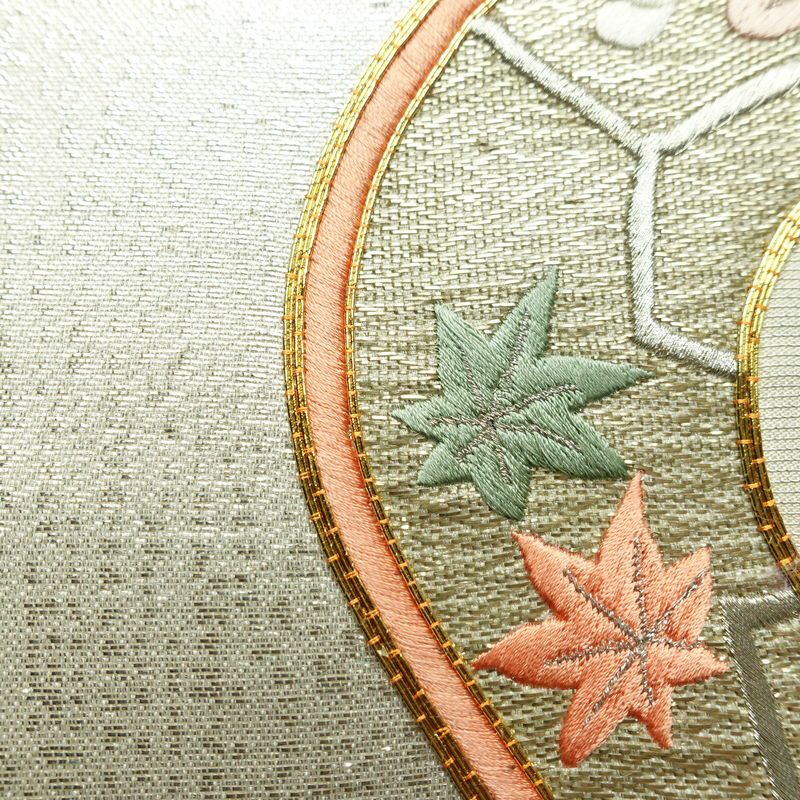 名古屋帯 太鼓柄 美品 金駒刺繍 正絹 古典柄 名古屋仕立て なごや帯 リサイクル帯 帯 刺繍 金彩 金・銀_画像8