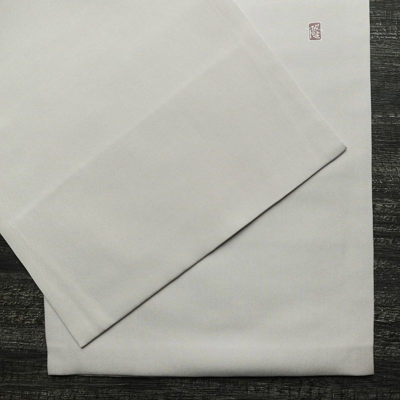 名古屋帯 太鼓柄 落款入り 正絹 人物・動物柄 通し仕立て なごや帯 リサイクル帯 帯 シンプル 扇子 グレー_画像13