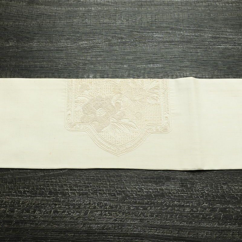 名古屋帯 太鼓柄 スワトウ刺繍 正絹 古典柄 名古屋仕立て なごや帯 リサイクル帯 帯 刺繍 おしゃれ 上品 白_画像14