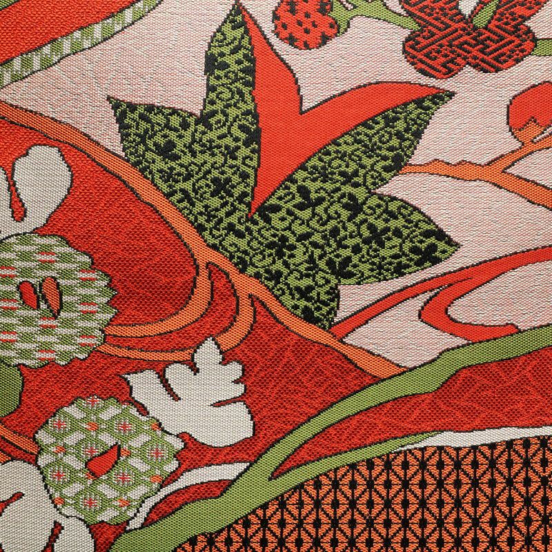 名古屋帯 六通柄 美品 正絹 木の葉・植物柄 松葉仕立て なごや帯 リサイクル帯 帯 赤・朱_画像2