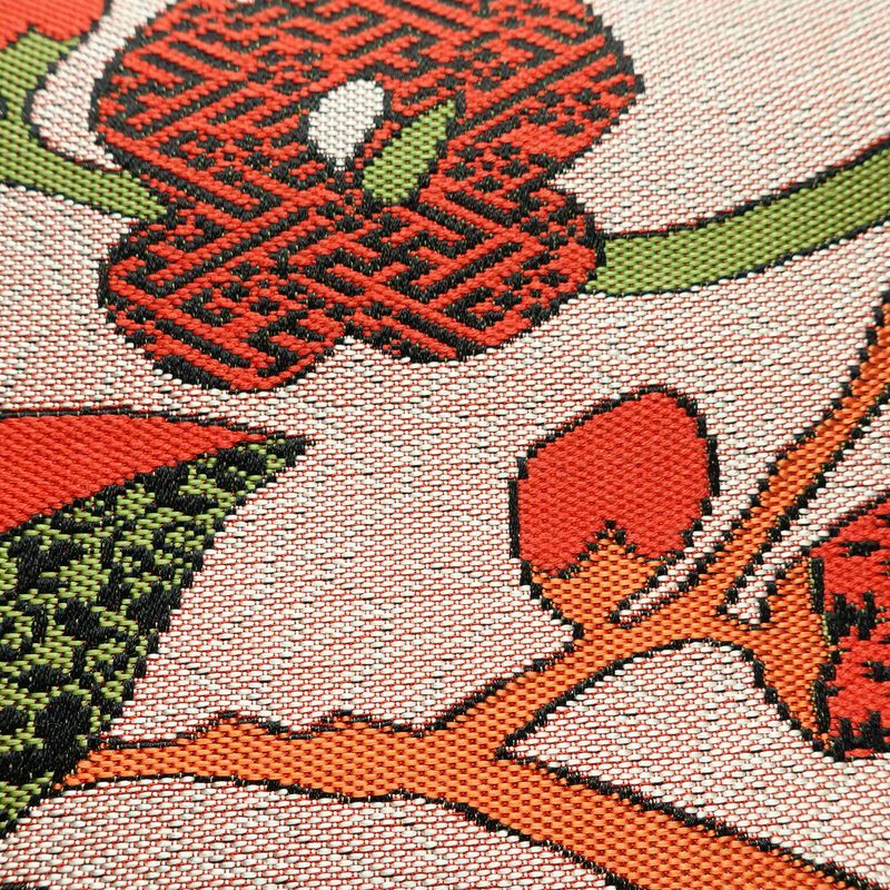 名古屋帯 六通柄 美品 正絹 木の葉・植物柄 松葉仕立て なごや帯 リサイクル帯 帯 赤・朱_画像4